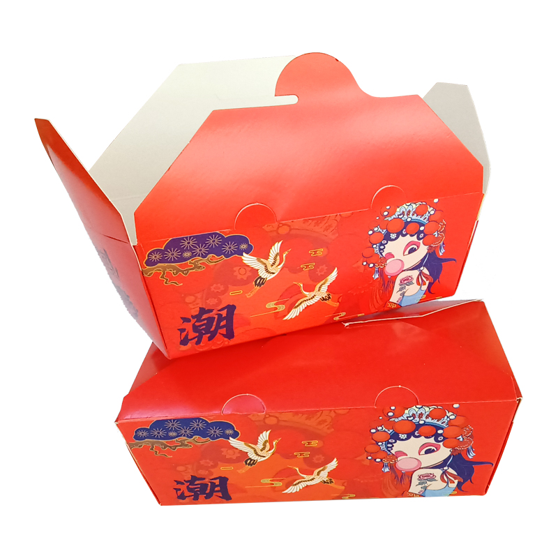 紅色國(guó)風(fēng)淋膜外賣快餐打包盒